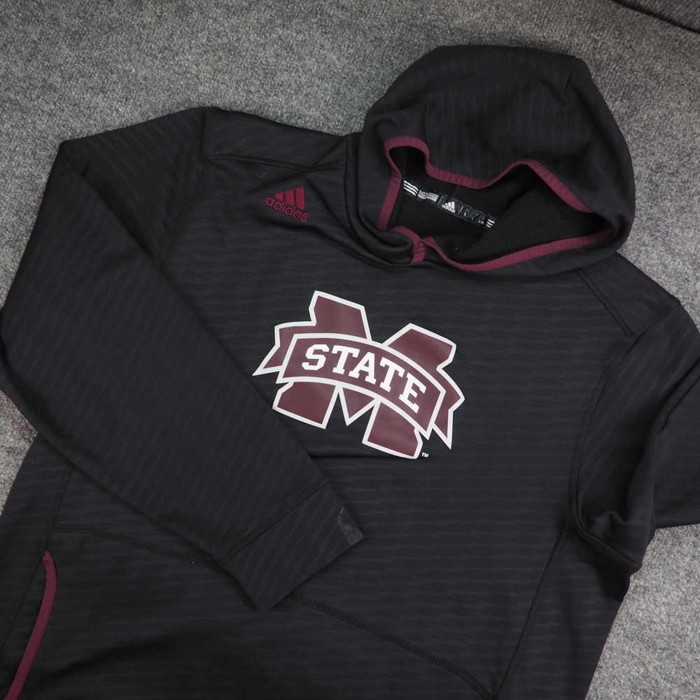Mississippi State Bulldogs Hoodie Mens Large Adidas Black Pullover Sporty FLAW